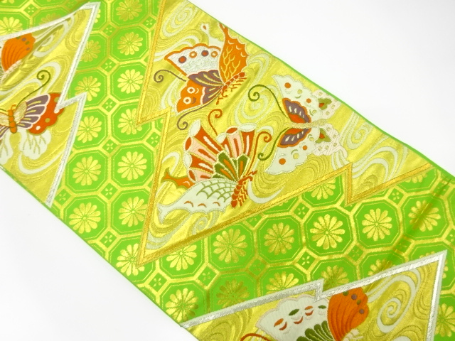 変わり松皮菱に蝶模様織り出し袋帯